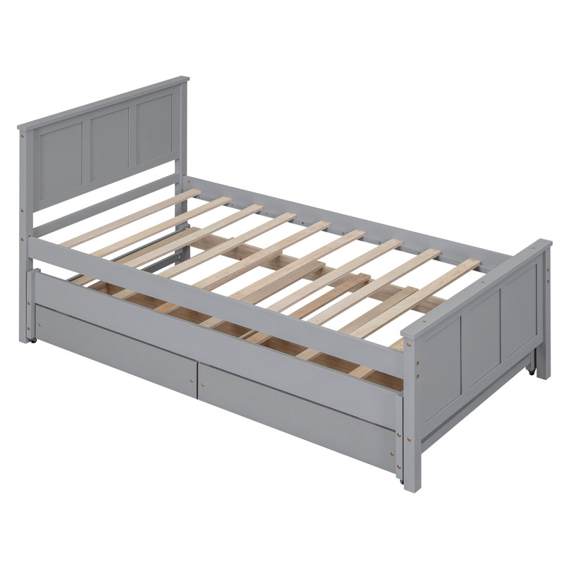 Lit plateforme simple avec lit gigogne et tiroirs, gris