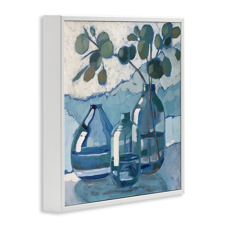 Vases apaisants Eucalyptus Ikebana, H 12 po x l 12 po x P 1,5 po, Giclée encadrée blanc bord de mer