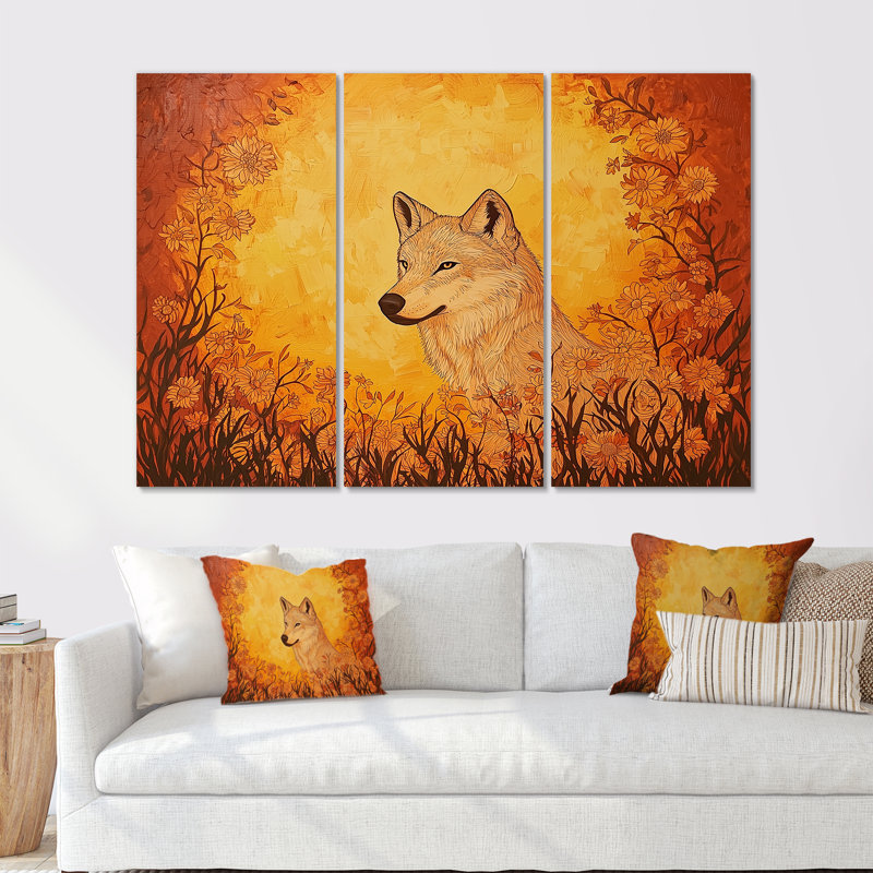 Blooming Wolf At Sunset I - Ensemble de décoration murale loup, Toile tendue, 28" H x 36" W, Does Not Apply