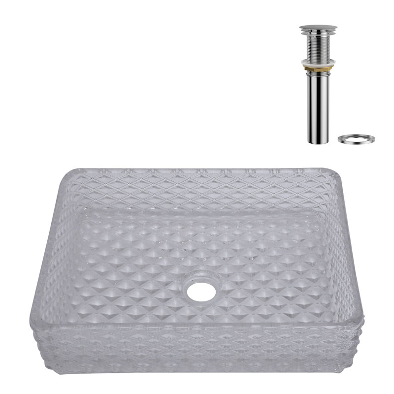 Lavabo de salle de bain vasque rectangulaire en verre cristal 17-1 / 2 po avec bonde escamotable Chrome