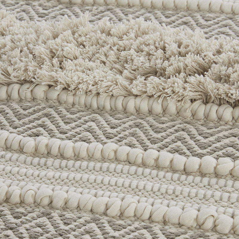 20x32" Natural Bath Rug, Woven Texture With Stripe Pattern, Non-skid Backing, Machine Washable Stripe, Easy To Wash, Shaggy Textured Design