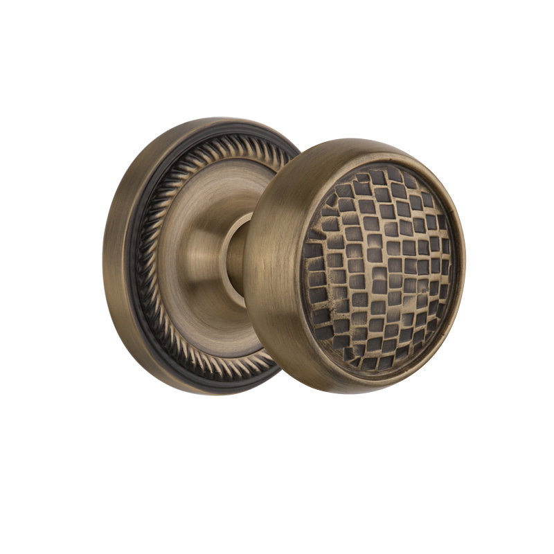 Rope Rosette with Craftsman Door Knob, Antique Brass, 2-3/4"