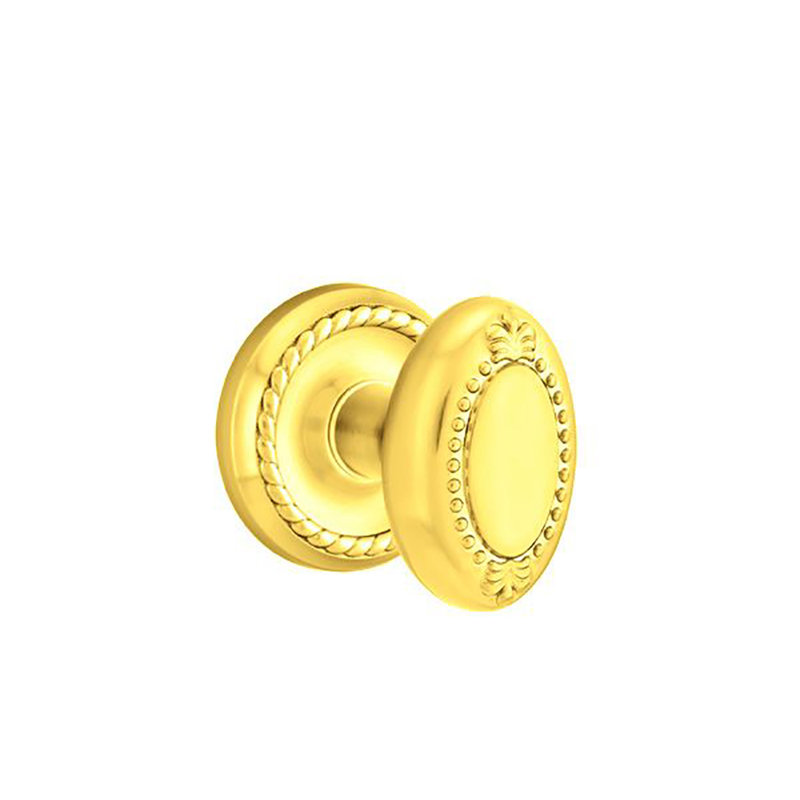 Double Dummy Beaded Egg Knob with Rope Rose, Polished Brass