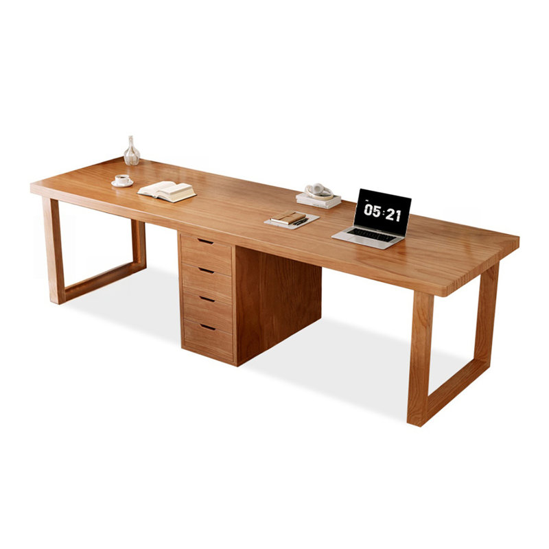 Bureau rectangulaire brun en bois massif, 29.53" H x 78.74" W x 23.62" D