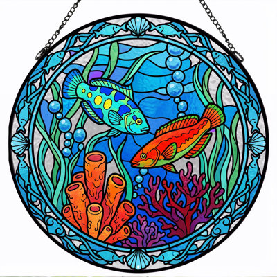 Stained Glass Stained Glass Window Panel，12"H