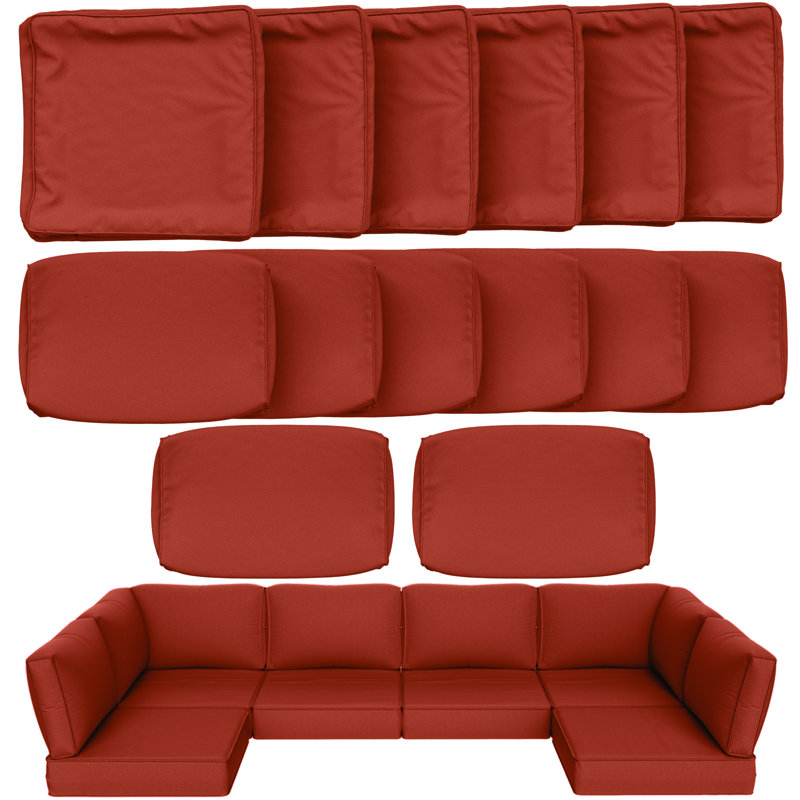 Cartert 14 Pcs Outdoor Cushion Cover Set For 4" Outdoor Cushions Patio Furniture Cushion Covers, Covers Only, Terra Red