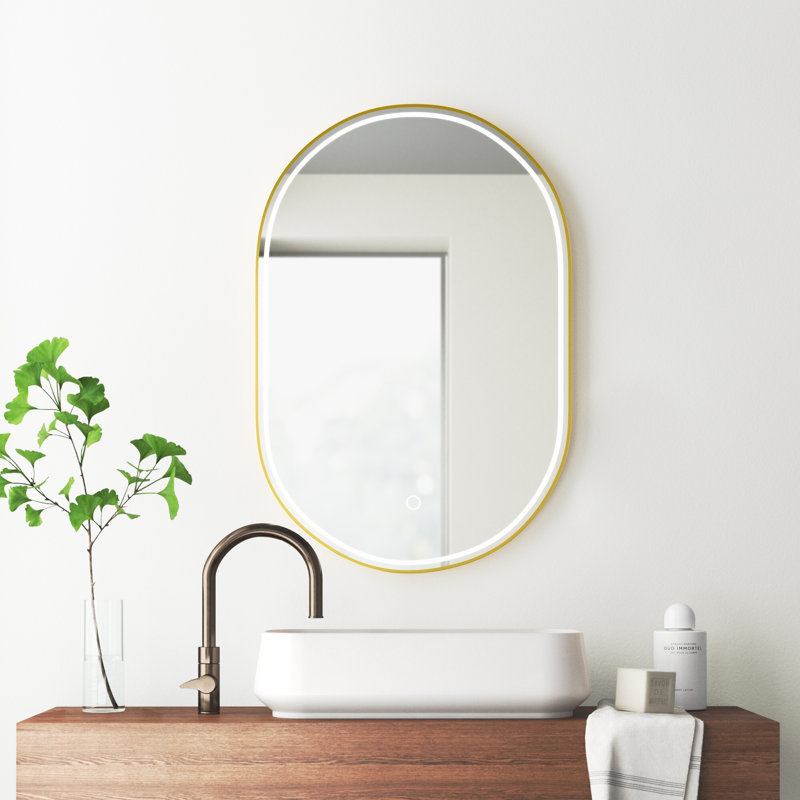 Miroir de salle de bain Orta, Or brossé, 36 po x 24 po