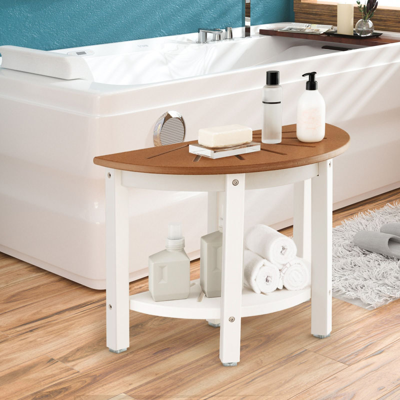 Bath Bench Seat with Storage Shelf and Non-slip Foot Pads