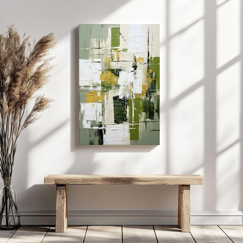 Art mural sur toile, art géométrique abstrait, épissage de blocs vert, jaune et blanc, abstrait abstrait moderne, reproduction d'art sur toile, peinture