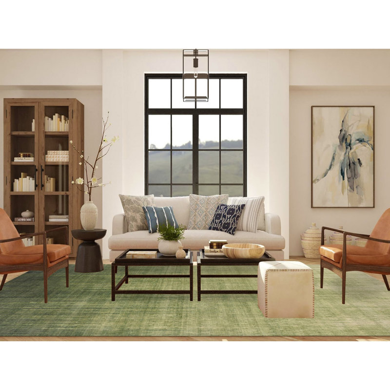 10'x14'4" Herbal Green Hand Knotted Vertical Ombre Design Soft Wool Rug 63C4A770E0A942F491B3BF0523DCD400