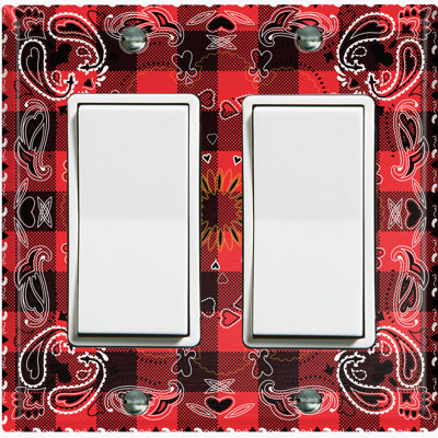 Metal Light Switch Plate Outlet Cover (Red Check Paisley Hearts Tile   - Single Toggle)
