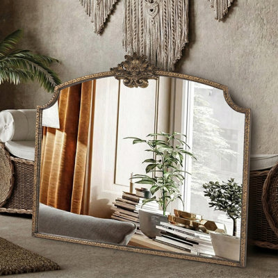 29''x36'' Arch Vintage Baroque Style Gold Metal Flat Decorative Wall Mirror For Living Room&Bedroom