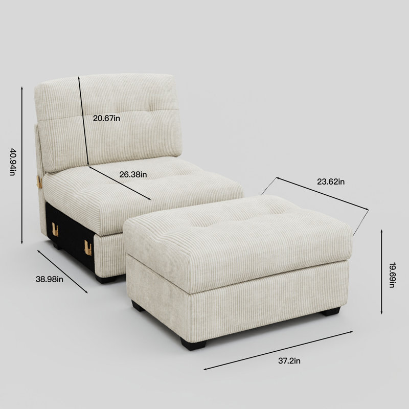 Fauteuil et repose-pieds Bekey Sieber, Beige
