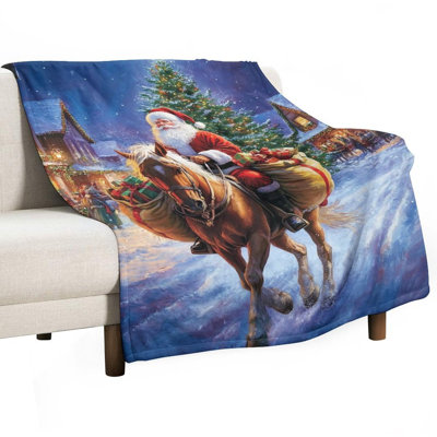 Jeté de père Noël en flanelle de luxe dans la ville de Noël, couverture douce et douce pour le canapé-lit du salon