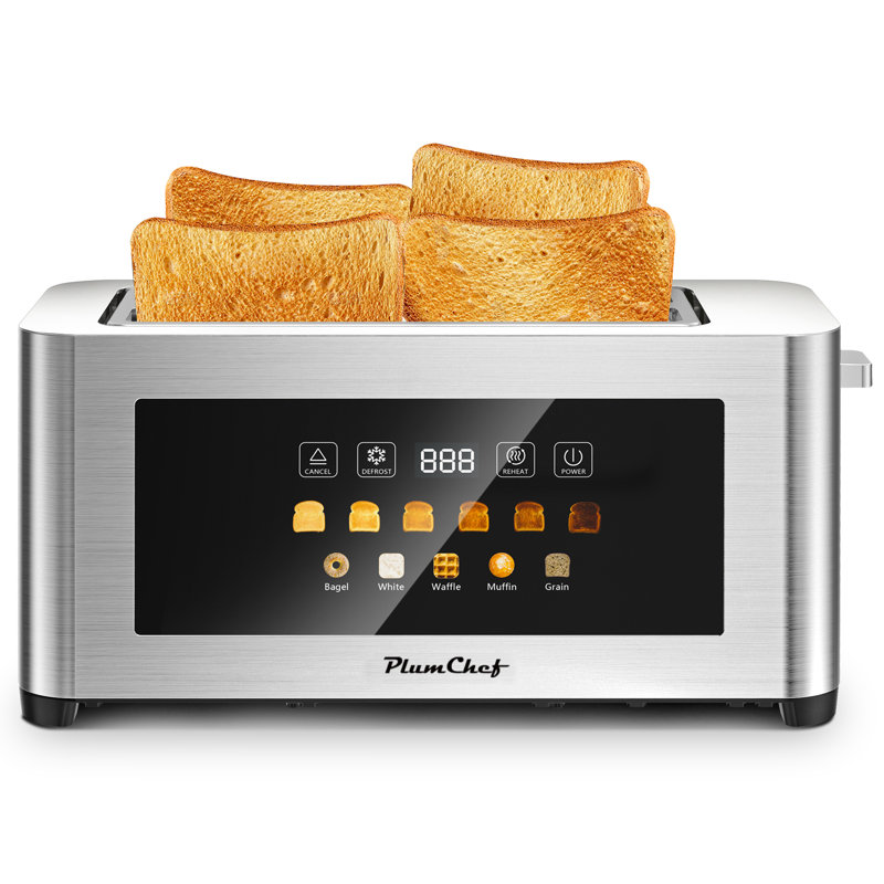 Grille-pain à 4 tranches en acier inoxydable tactile numérique, fentes très larges de 1,5 po, 6 niveaux de brunissement, affichage du compte à rebours à DEL, annulation du réchauffage du dégivrage, pour muffin Bagel Waffle