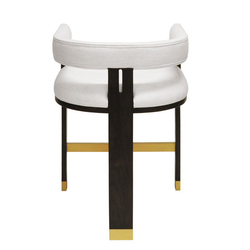 Contemporary White Linen Upholstered Bar Stool with Solid Oak Frame