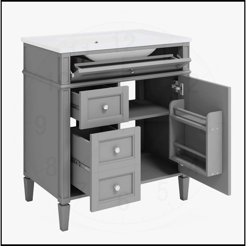 Meuble-lavabo 30 po avec lavabo supérieur et armoire à miroir, Gris