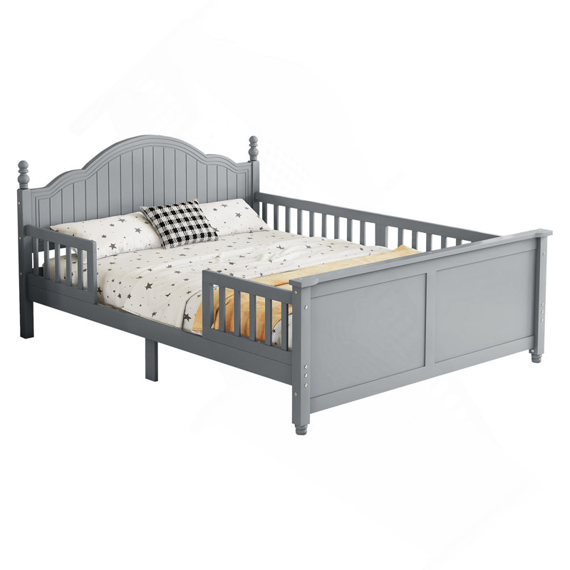 Lit plateforme double pour enfants, lit double avec tête et pied de lit, gris, Lit double, Gris