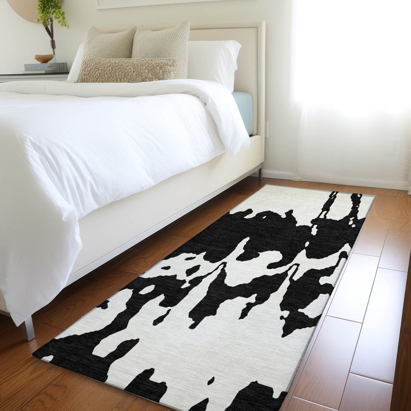 Premium Machine Washable Prisco Black Rug, Runner 2'3" x 7'6"