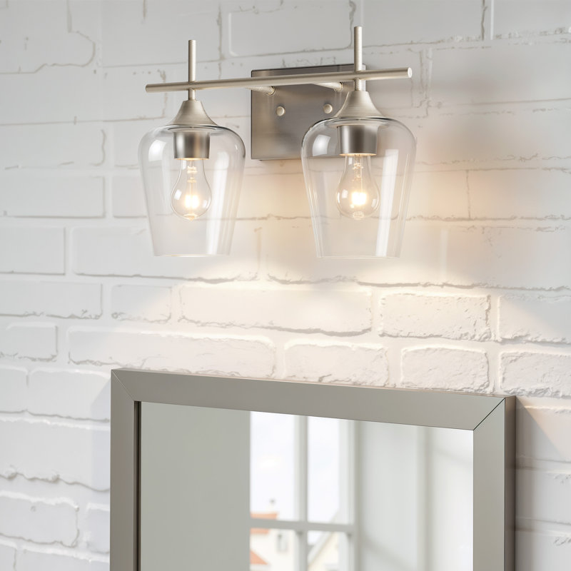 Herminie Dimmable Vanity Light, 2 Lights, Brushed Nickel, Clear