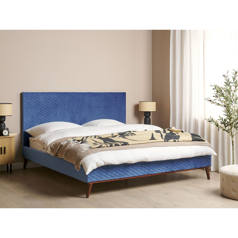 Adamira Upholstered Velvet Bed, Super King (6'), Blue/Brown