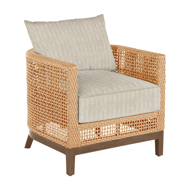 Peninsula N-Dura Resin Wicker Outdoor Barrel Chair, Light Raffia/Natural Sandalwood, Welt + Standard fill, Herringbone Sand