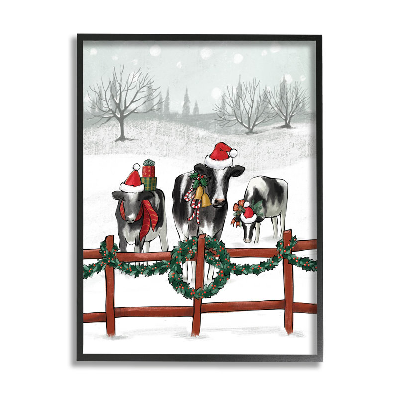 Holiday Vaches Farmland Fence at-156, Giclée encadrée noir minuit, H 14 po x l 11 po x P 1,5 po