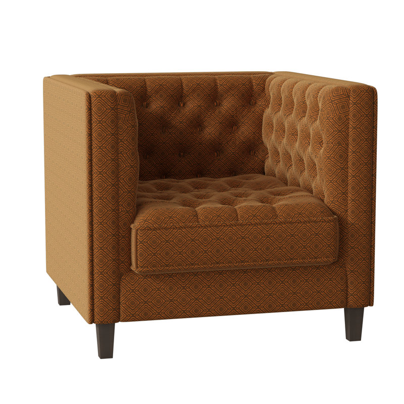 Jess Tufted Armchair, Gigi Orange, Brown Mahogany