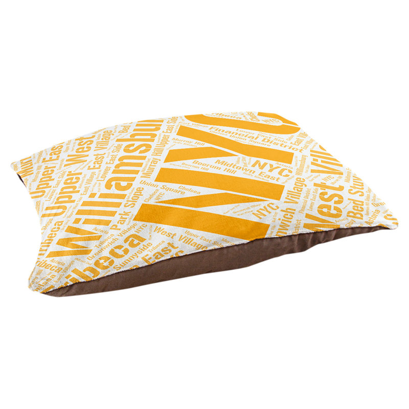 Coussin de chien « districts », Moyen (H 9,5 po x l 28 po x P 18 po), Orange, New York