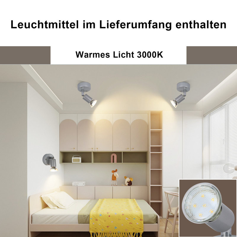 LED Ceiling Spotlight Swiveling GU10 1-Flame Ceiling Spotlights Industrial Living Room, Grey