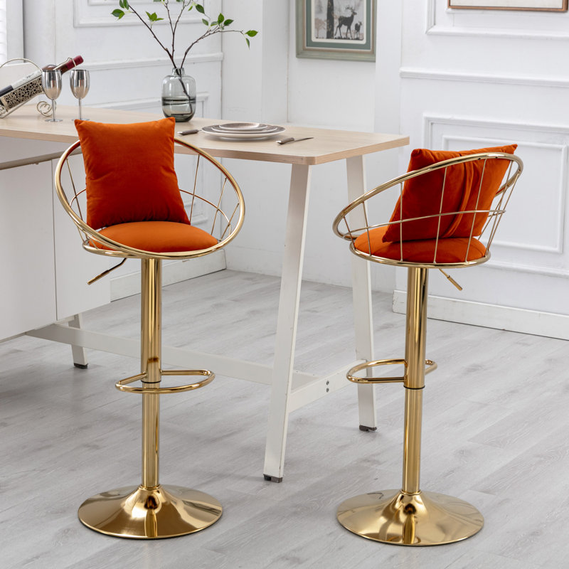 Velvet Adjustable Height Bar Stools (Set of 2), Black 