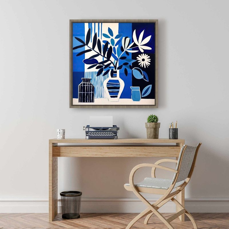 Toile abstraite contemporaine avec cadre bleu - bleu Living Decor