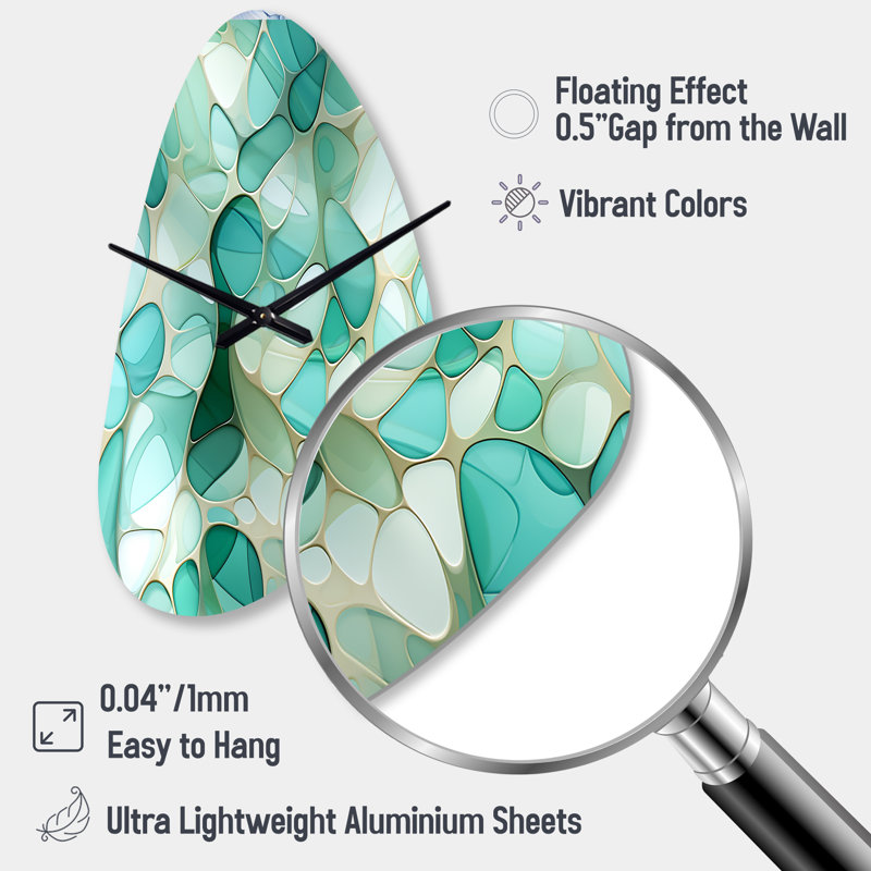 Seagrass Mosaic Emerald Coastal Pattern - Fall Shape Unique Abstract Wall Clock, Medium