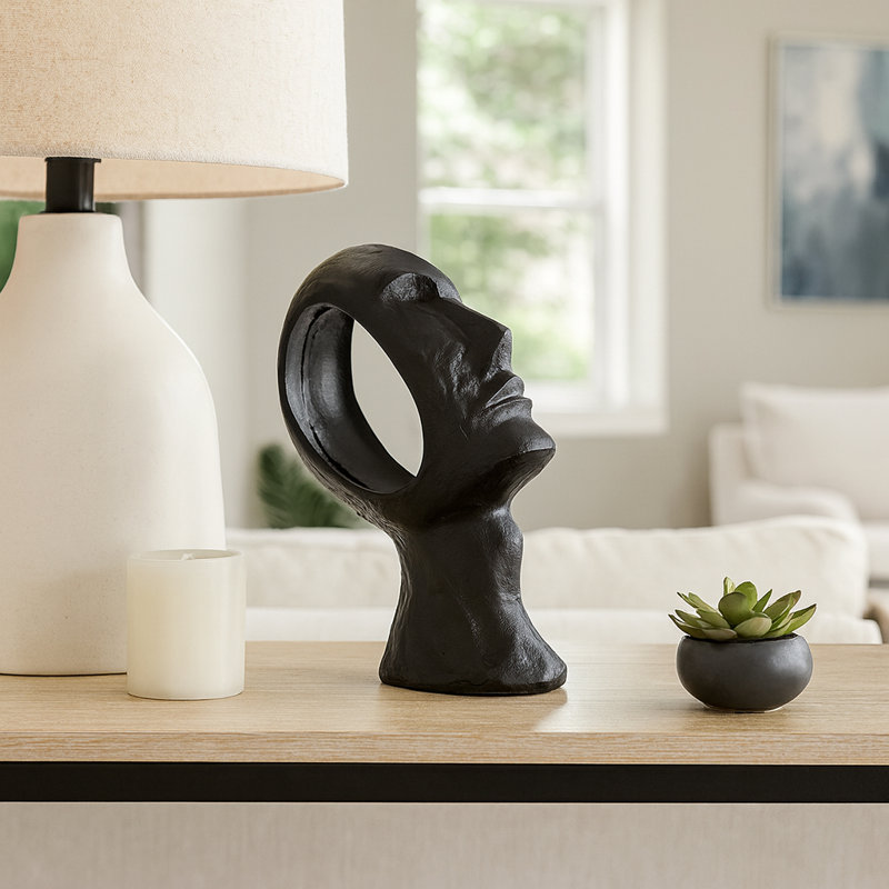 Sculpture moderne en aluminium à face abstraite pour le style de décoration intérieure, Noir