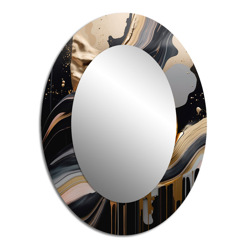 Or et noir marbré Euphoria III - décor de miroir mural ovale doré, 40 po x 30 po