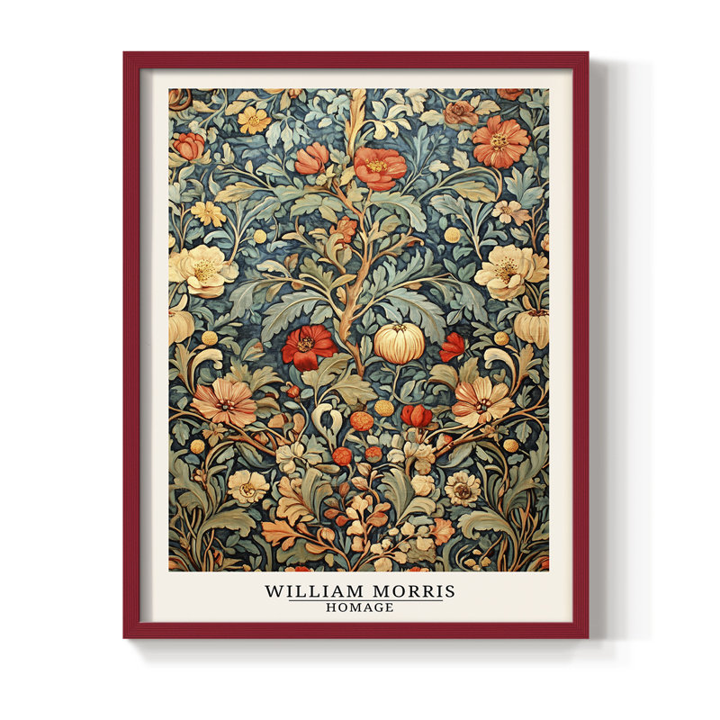 Imprimé encadré CMII de la série CRII de Wm Morris - Bois massif, H 11 po x l 9 po, Rouge