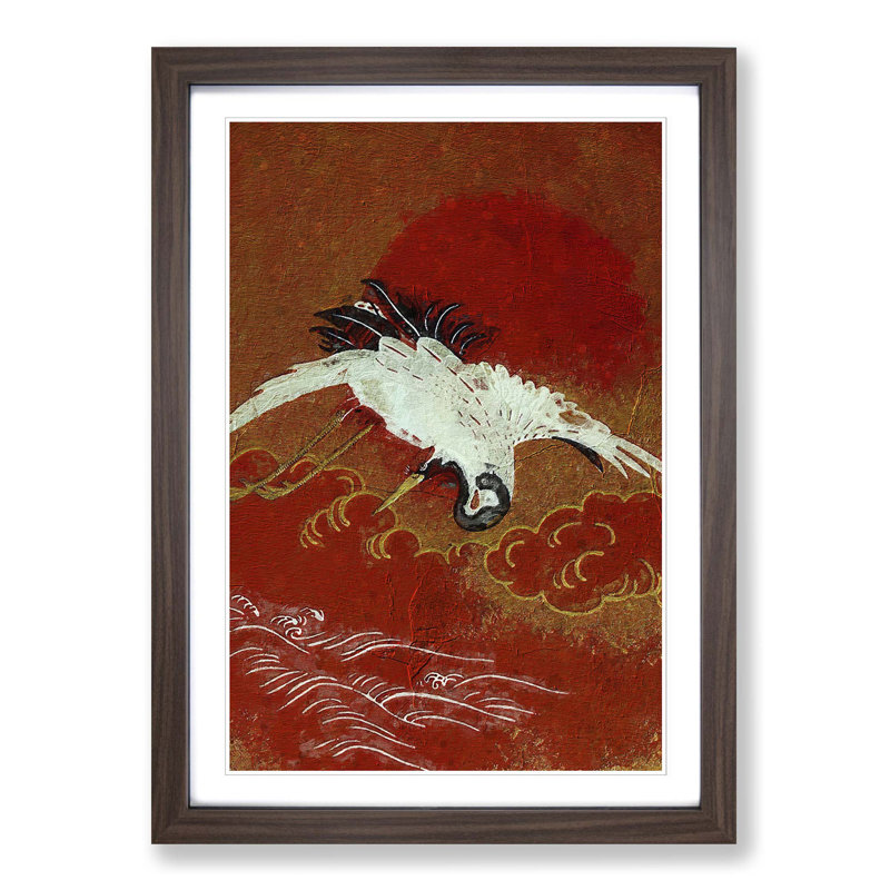Flying Crane - Picture Frame Painting Print, Walnut Framed, 48cm H x 36cm W x 2cm D