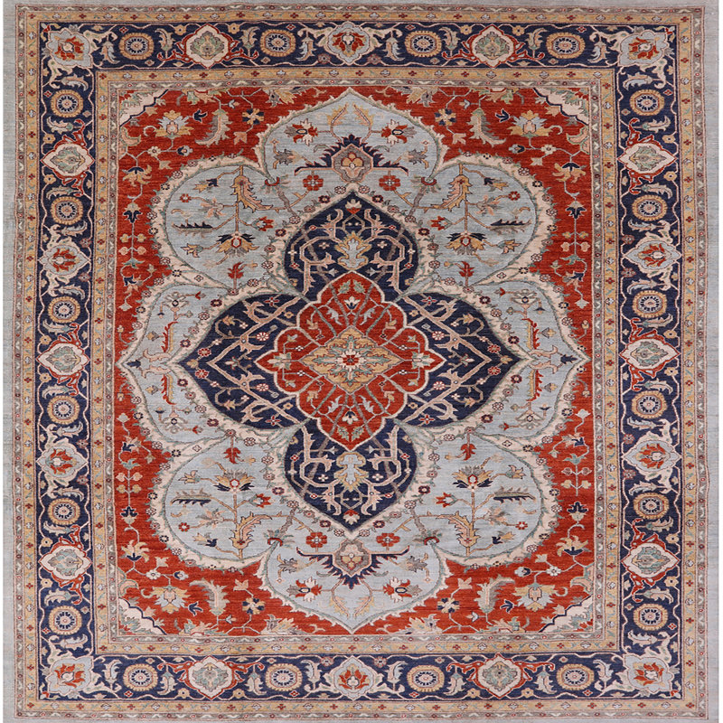 Tapis oriental rouge / bleu Lernig, Carré 6 pi