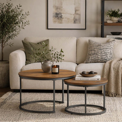 Nesting Coffee Table Set of 2,with Sturdy Metal Frame for Living Room and Bedroom