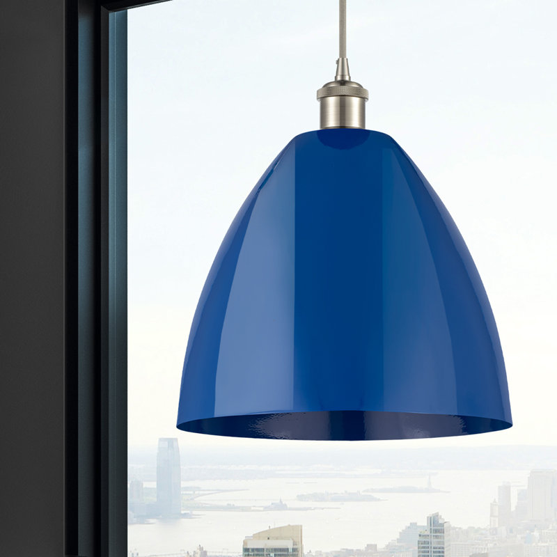 Luminaire suspendu conique 1 lumière, H 14,75 po x l 12 po x P 12 po, Bleu, Nickel satiné brossé