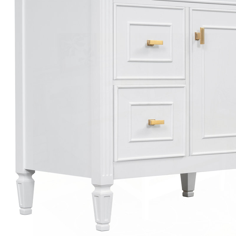 Meuble-lavabo polyvalent avec plusieurs tiroirs et tablettes, Blanc