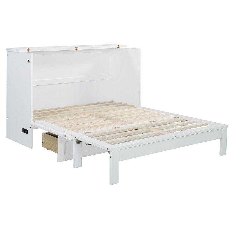 Lit escamotable avec grands tiroirs Murphy, Lit double, Blanc