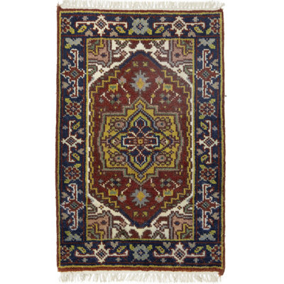 Shiloh Oriental Handmade Hand-Knotted Rectangle 2' x 3'1"" Wool Area Rug in Blue/Yellow/White -  Charlton HomeÂ®, 0BF8653A12F94B7BB07EE7B9E2D0B6B4