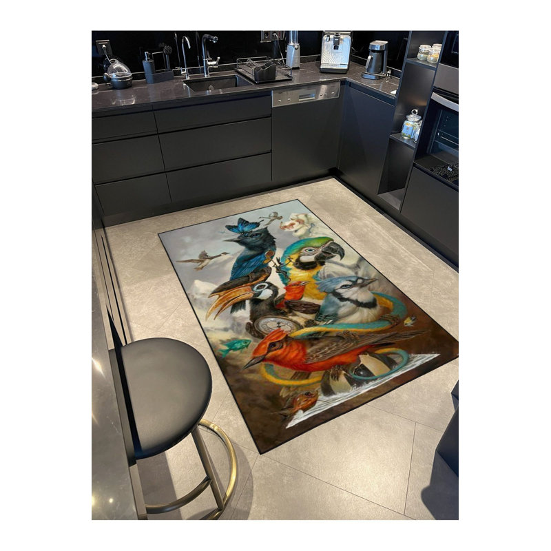 Tapis multicolore à motif d'oiseaux lavables, Rectangle 2 pi 4 po x 3 pi 11 po