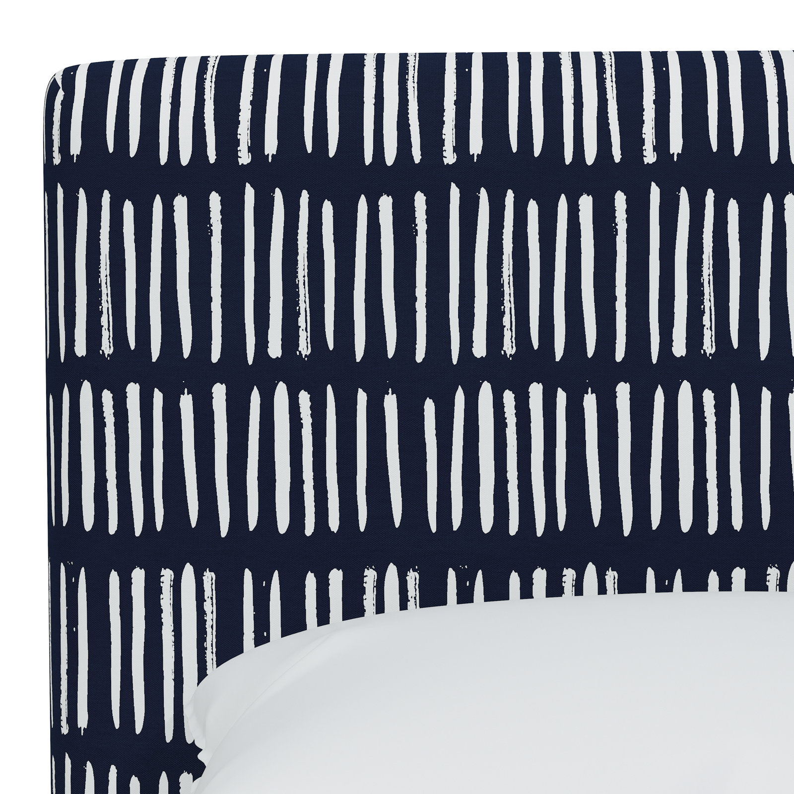Lazlo Cotton Upholstered Bed, California King, Dash Navy, Striped