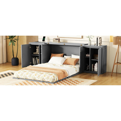 Bed With Shelves - Gray For Creating Extra Space At Home Full Size Saving And Cabinet Features