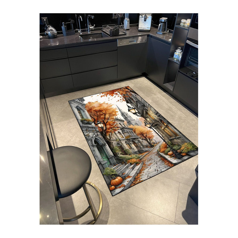 Tapis à motif de feuilles tissées et lavables à la machine, Sous-tapis carré 3 pi 3 po inclus