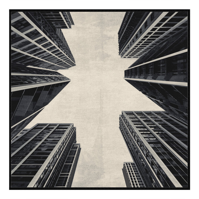 Tapis moelleux à motif géométrique moderne et contemporain de couleur beige moelleux - noir, Carré 7 pi