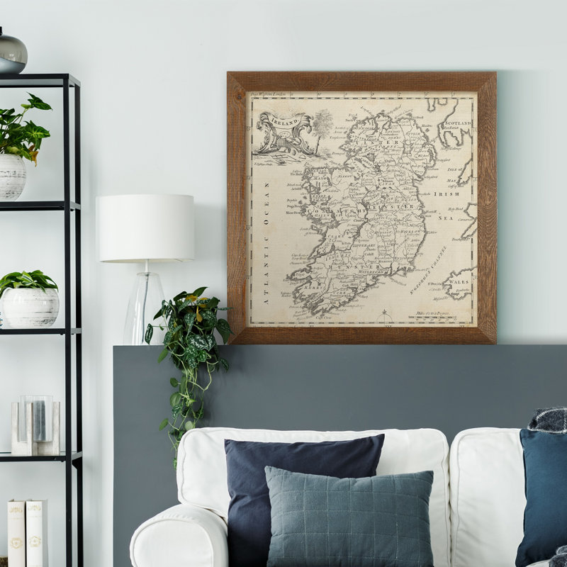 Carte de l'Irlande - impression d'art graphique, H 20 po x l 20 po x P 1,5 po, Toile avec cadre érable