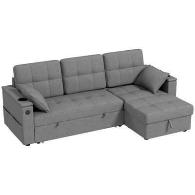 Sofa Bed, Pull Out Sleeper Couch with USB-A+C, Chaise Storage